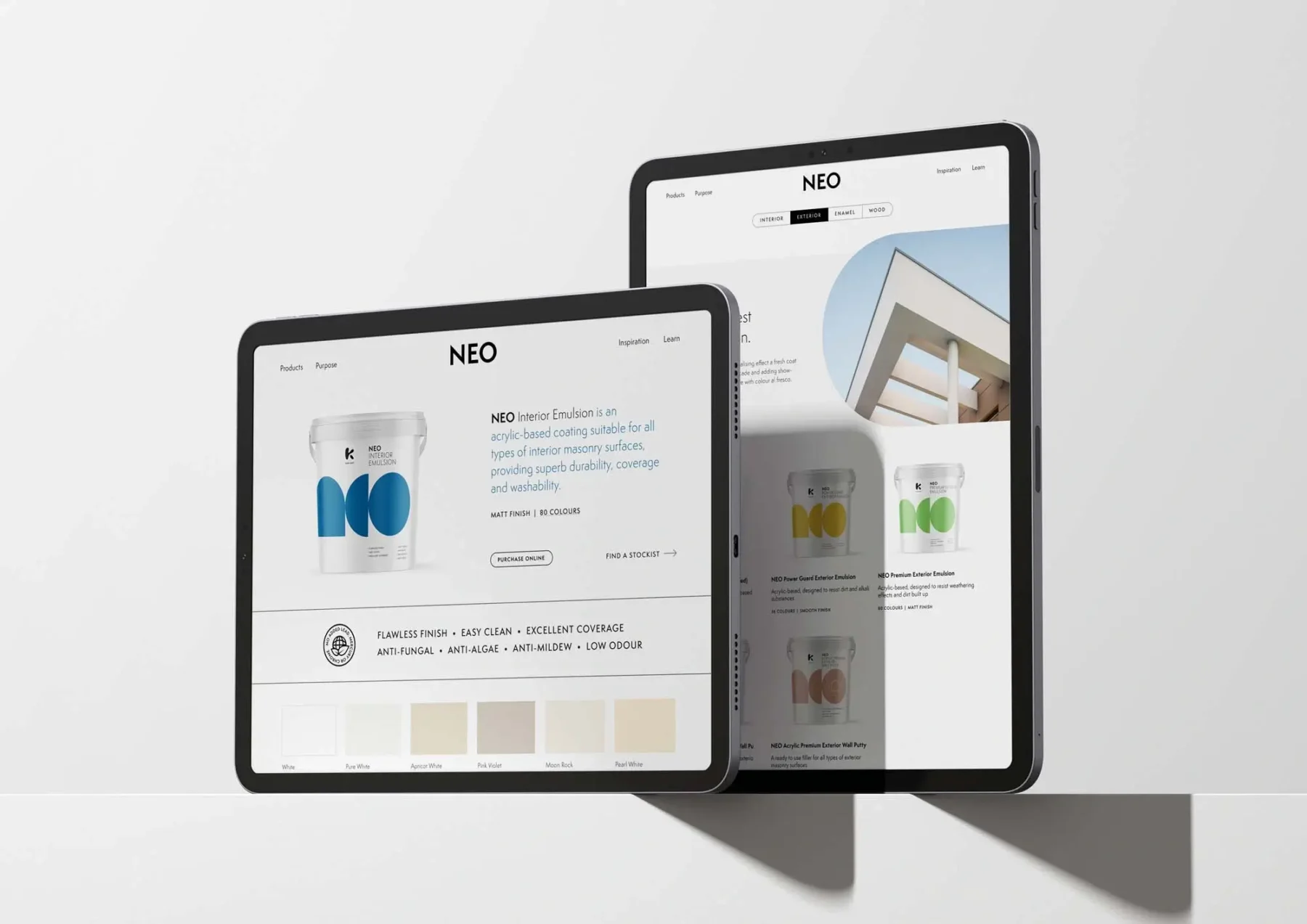 The Neo website displayed on a tablet